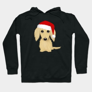 Longhaired Cream Dachshund with Santa Hat Cute Dog Christmas Hoodie